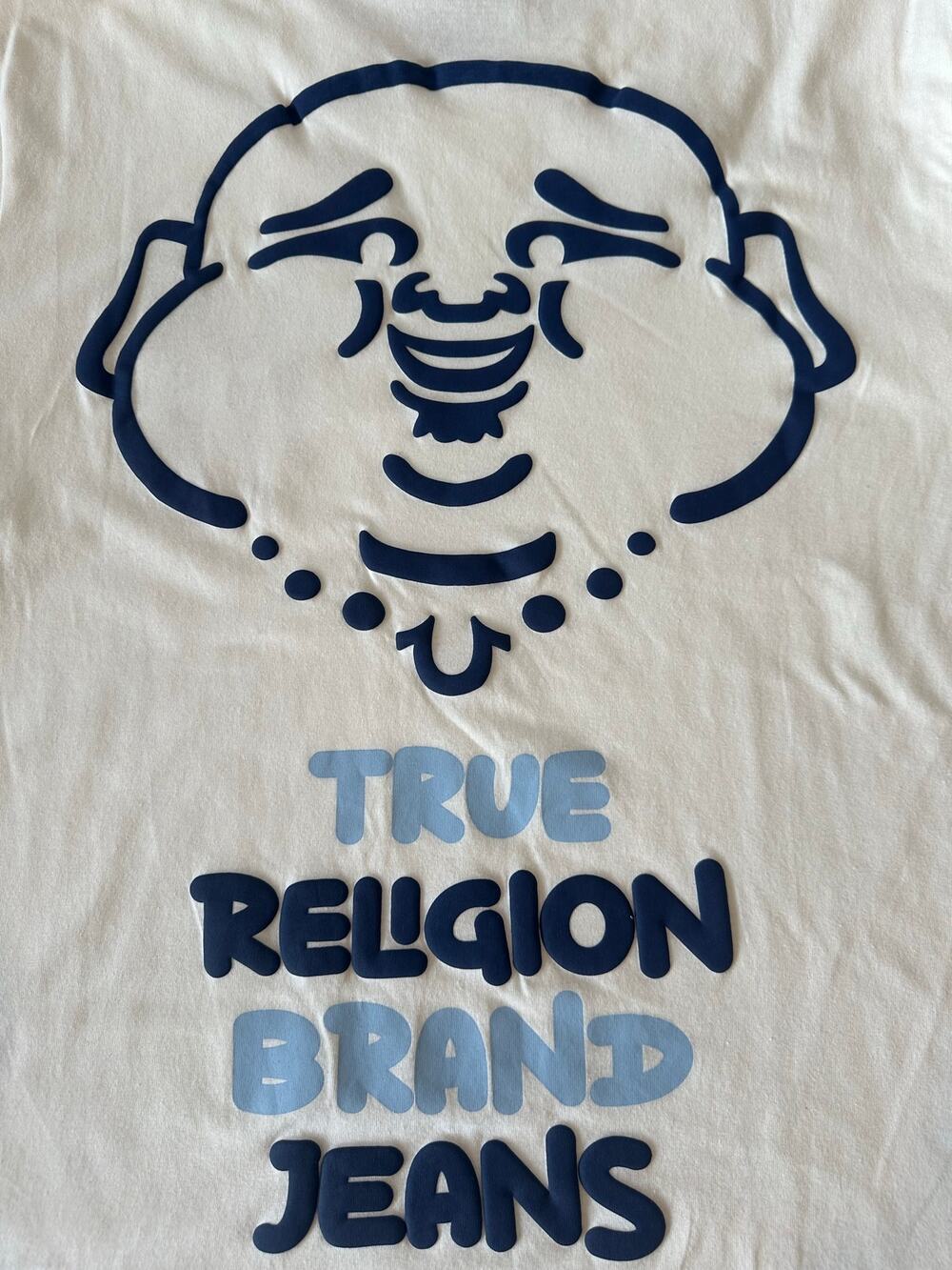 NWT True Religion Men's Drip Horseshoe Buddha Graphic T-Shirt Cream Off-White